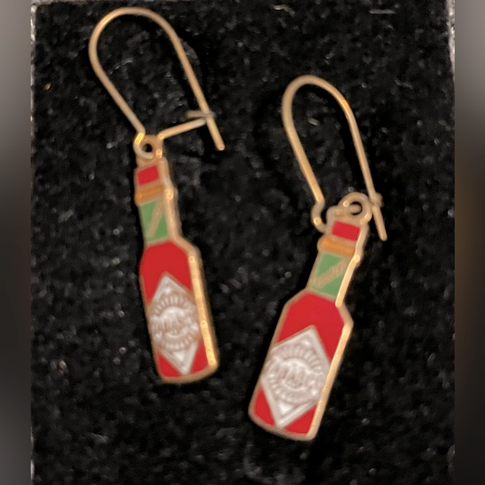 Novelty Tabasco Sauce Bottle Earrings approximately 1.25 inch long